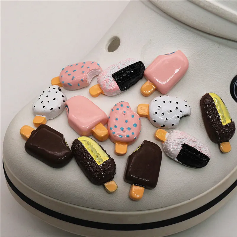 Mini Simulation Ice Cream Shoe Charms Decoration Realistic Chocolate Cold Drink Shoe Accessories fit Kid\'s Party X-mas