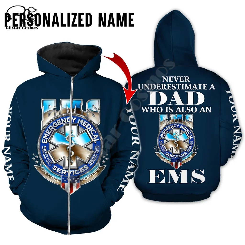 PLstar Cosmos Emergency Medical Service EMS 3D Printed Hoodies Sweatshirts Zip Hooded For Men/Women Casual Streetwear Style-E15