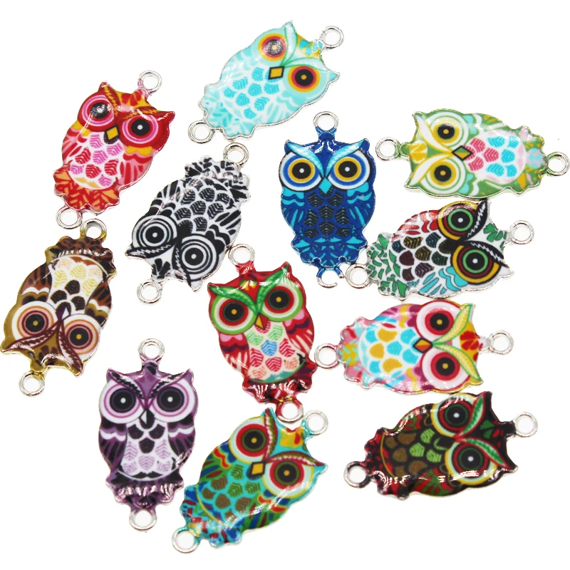 6PCS 13x27mm rhodium color alloy enamel owl bracelet link accessories necklace jewelry making DIY earring accessories