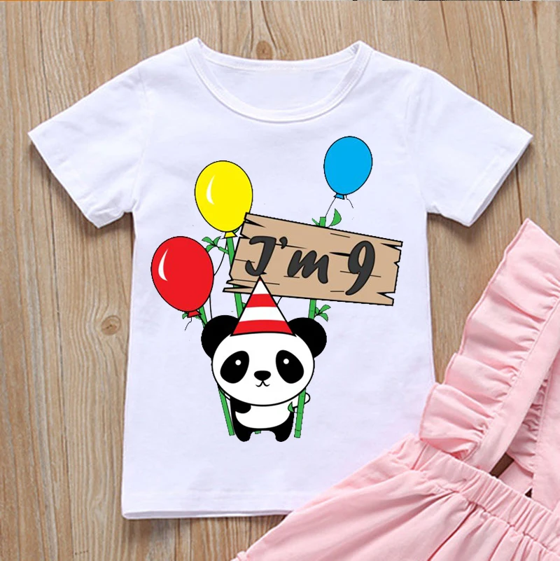 T-shirt Anak-anak Lucu 5.6.7.8.9 Kostum Pesta Ulang Tahun T-shirt Gambar Grafis Panda Lucu untuk Atasan Kemeja Camisetas Anak Laki-laki/Perempuan