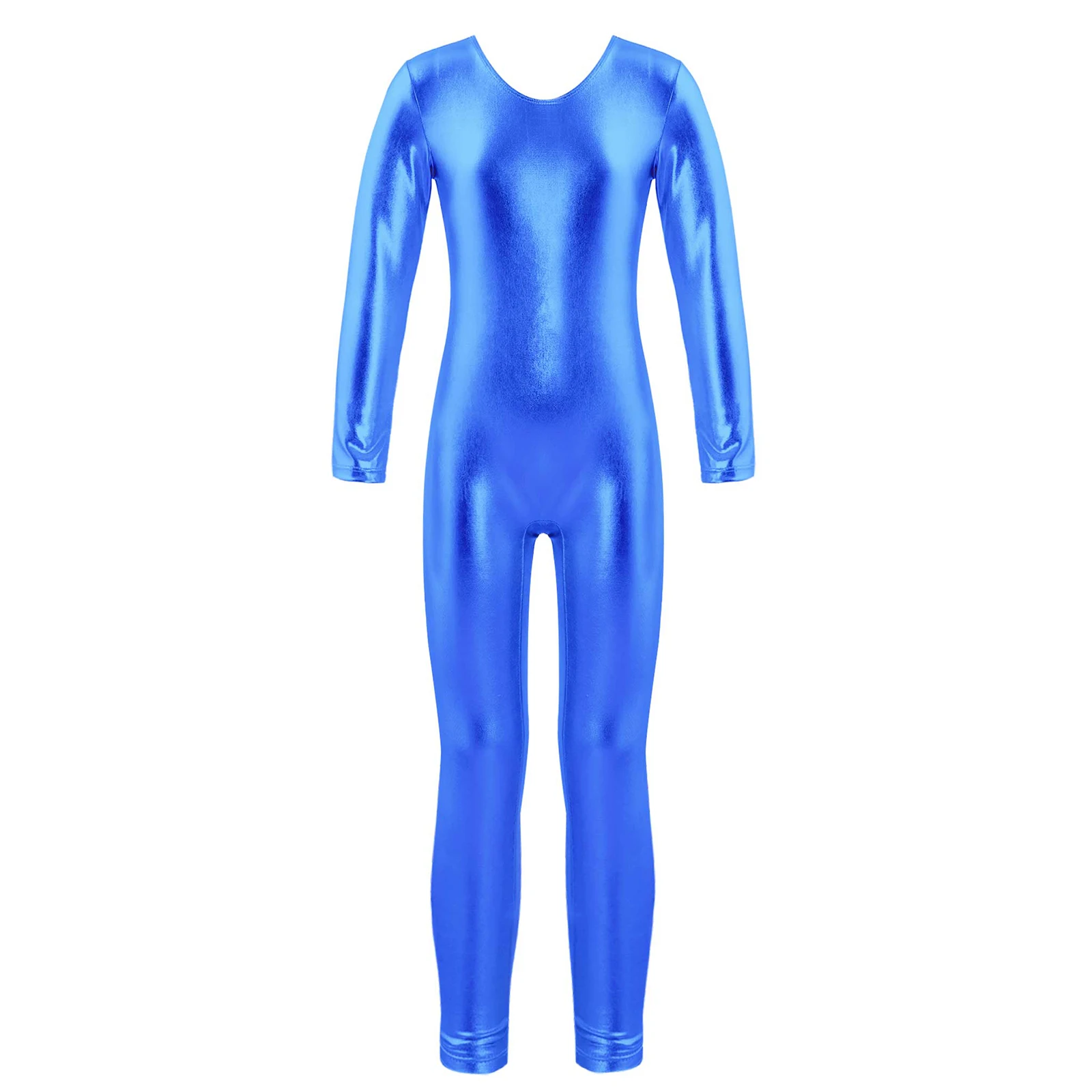 Ballett Gymnastik Trikot Unitard Kinder Mädchen Shiny Metallic Langarm Volle Länge Body Dancewear Leistung Kleidung