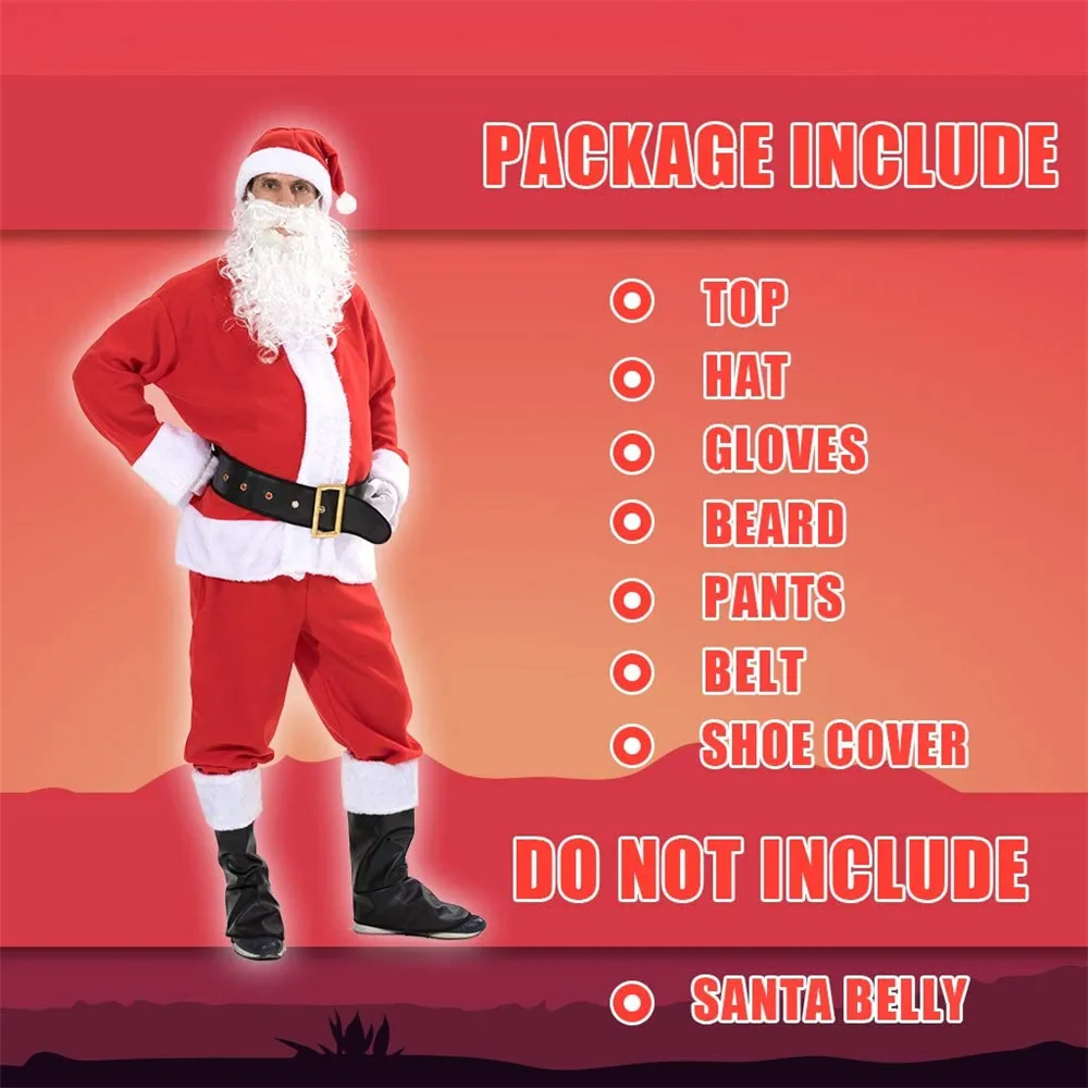 Deluxe ชาย Santa Claus Cosplay เครื่องแต่งกายผู้ใหญ่คริสต์มาสปีใหม่ชุด