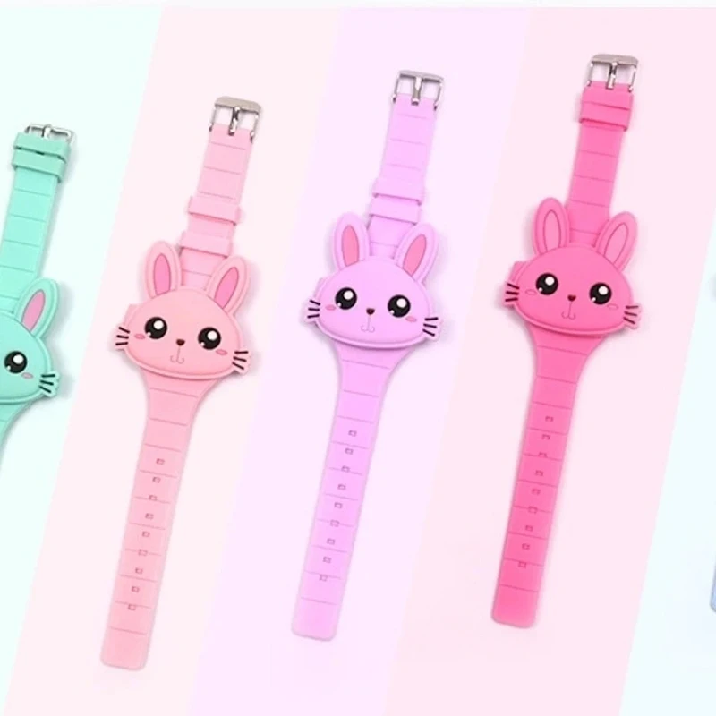 Cartoon Lovely Rabbit Children Watches Flip Cover Silicone Electronic Kids Watch Girls Student Boys Clock Reloj Infantil Saati