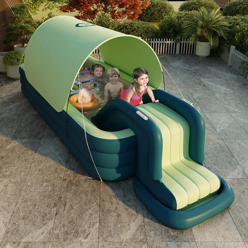 Tobogán de piscina inflable para niños, toldos grandes, fuerte travieso, engrosamiento, relleno automático, juguete, Peng, nuevo, 2023