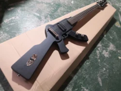 custom Gun guitar 6 string guitar,irregular metal black guitar,fixed bridge H pickups,black button,