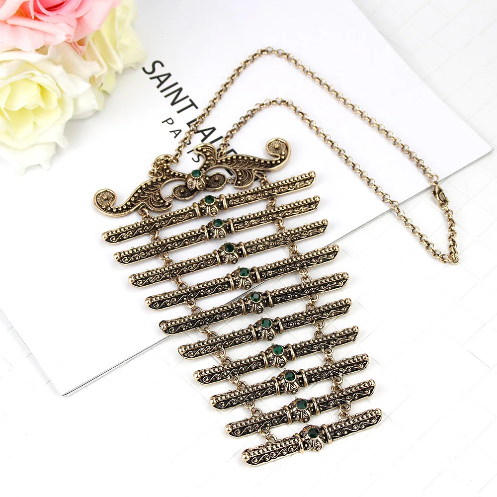 Caucasus Chest Breastplate Bibs Tuekish Women Necklace Retro Gold Color Metal Link Chain Ethinc Dress Jewelry Bridal Gift