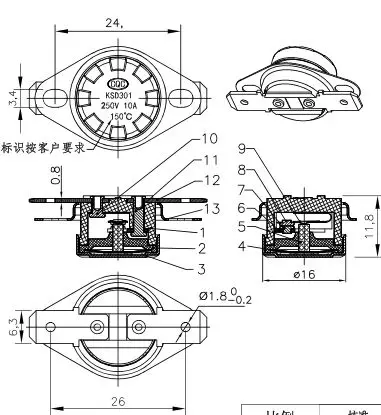 Ceramics Thermostat KSD302/KSD301 160C 165C 170C 175C 180C 185C 190C 195 200C 210C 220C 230C 240C degrees 10A Normally Closed