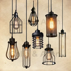 American vintage pendant lights iron black cage hanging bell pendant lamp E27 110V 220V for dinning room home decor planetarium