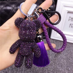 2023 Rhinestone Cartoon Gloomy Bear Keychain Car Tassel Key Chain Ring Holder Pendant for Bag Charm Chaveiro Llaveros Mujer