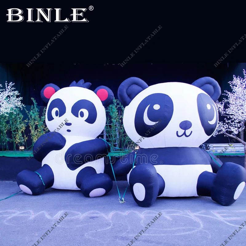 Openning event decoration cute inflatable Panda with red ears attractive large animal balloon for fetival celebration