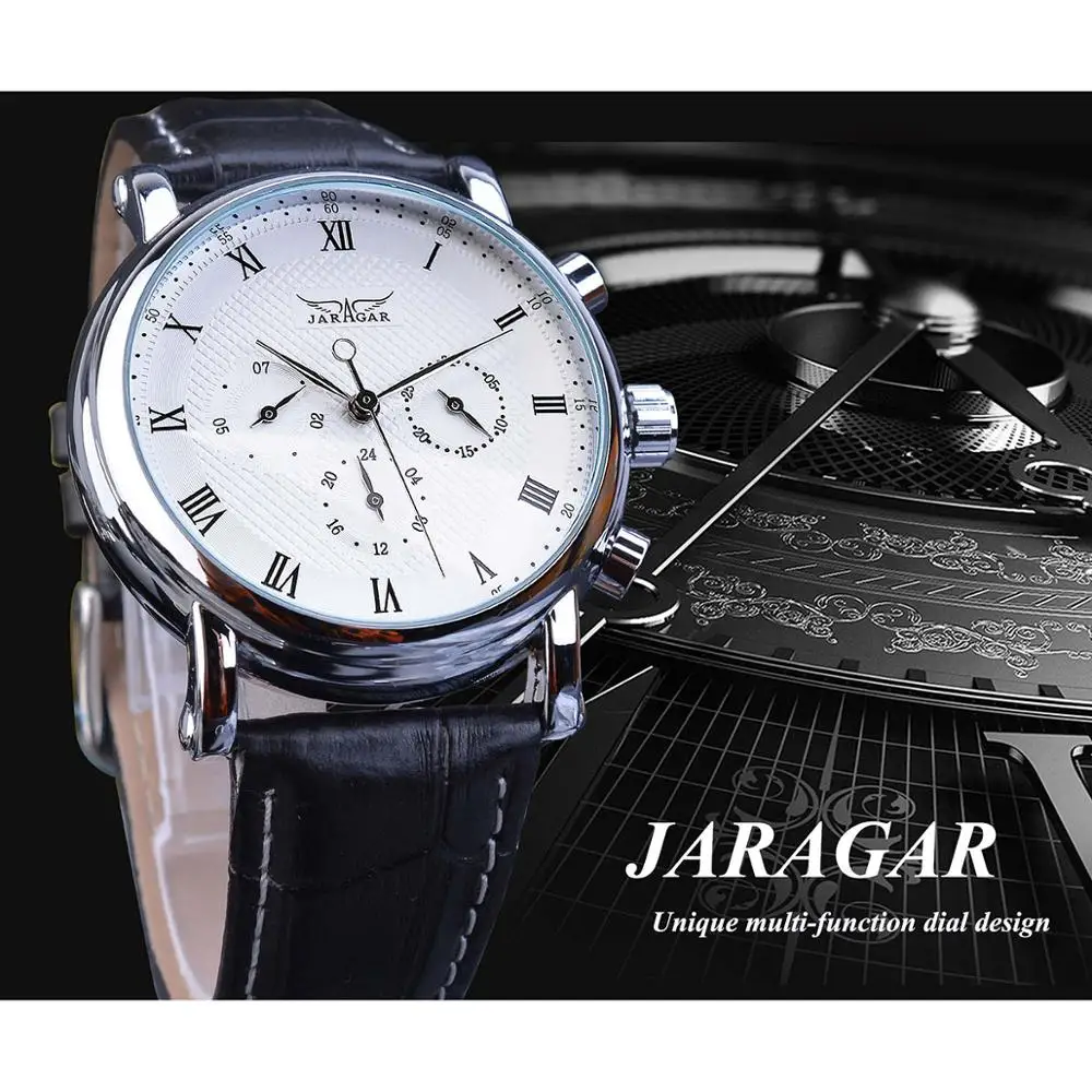 Jaragar Brand White Men Mechanical Watch Minimalism Dial Date Business Sports Male Genuine Leather Wrist Automatic Clock Relogio