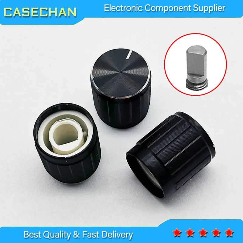 5pcs Potentiometer Cap 15*16.5mm Black Bright Edge Half Shaft Hole D-Shaped Aluminum Alloy Knob