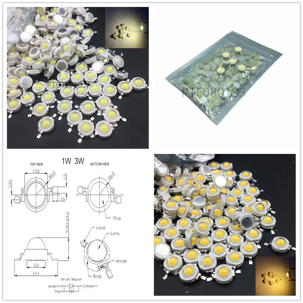 100pcs/lot High Power 3W Cool White 6500K Warm white 3000k LED Diodes Light With 20mm Star Base