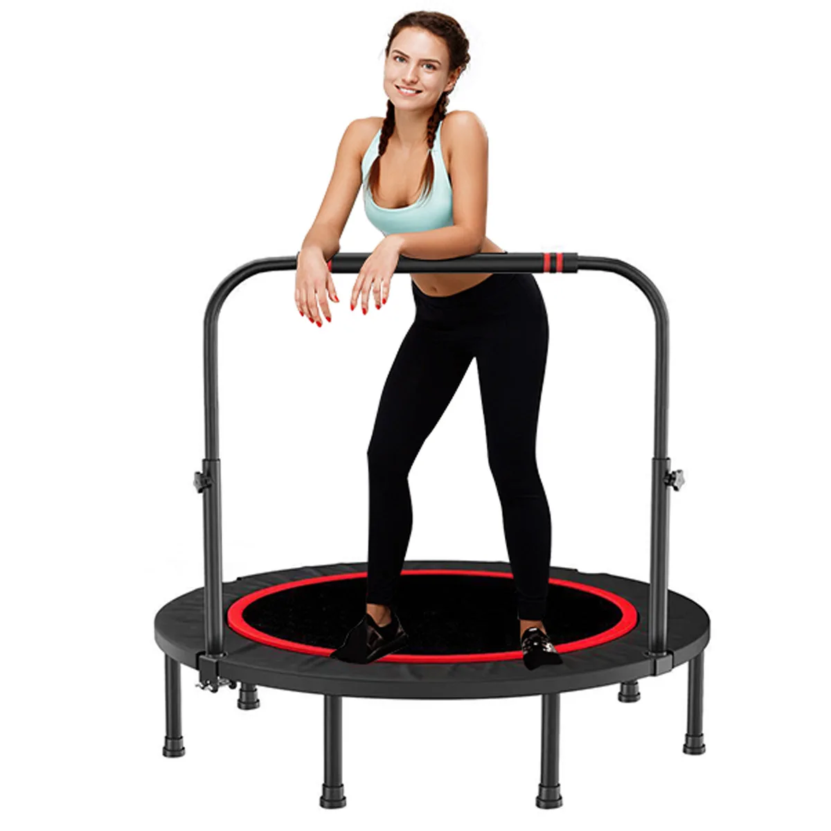Trampolín para Adultos, Trampolín de Fitness con Cuerda Elástica, Herramienta Deportiva para Gimnasio en Casa, Rebotador de Fitness Plegable de 48 Pulgadas