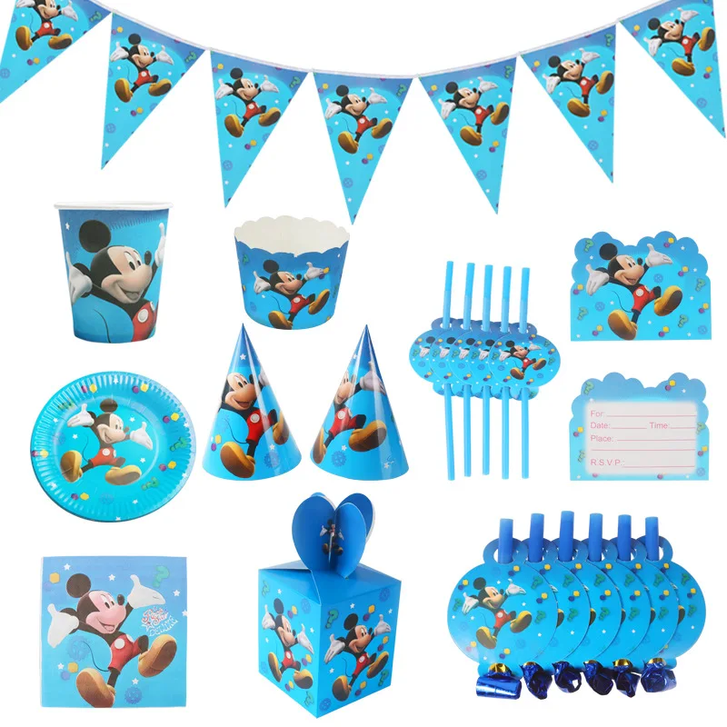 106pcs Mickey Mouse Disposable Tableware Set Kids Favor Happy Birthday Baby Shower Party Decorative Banner Cups Plates Supplies