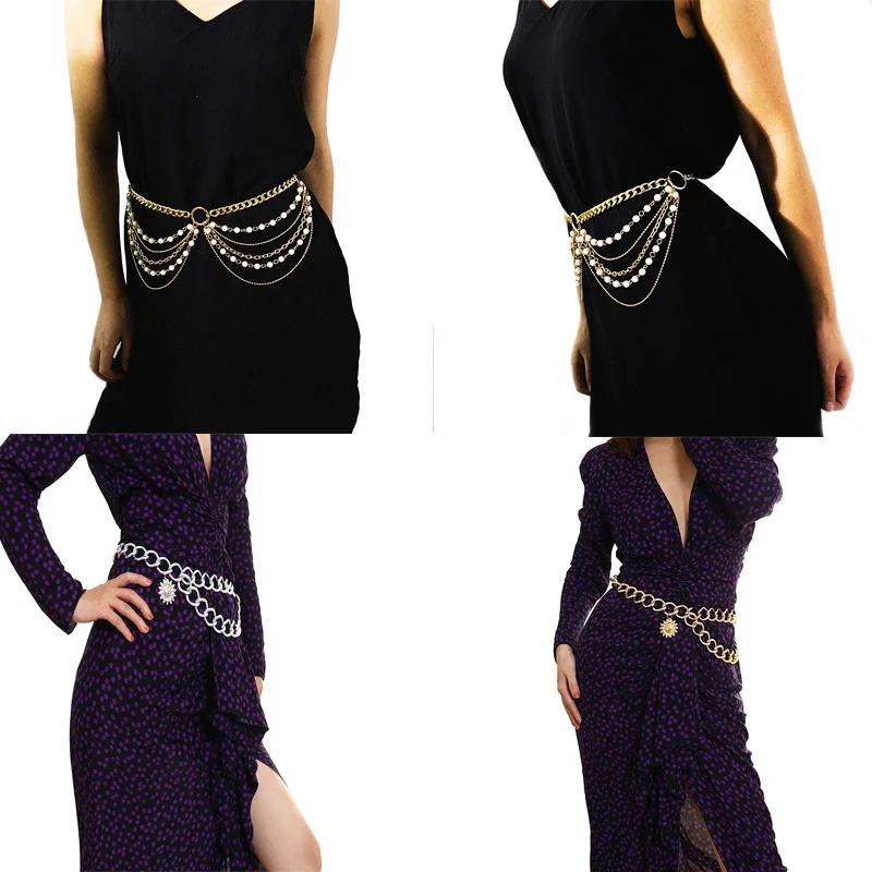 Luxury Women\'s Waist Chain Belt Gold Color Metal Wild Sexy Lady Waist Chains Banquet Dress Charming Ladies Decorative Body Chain