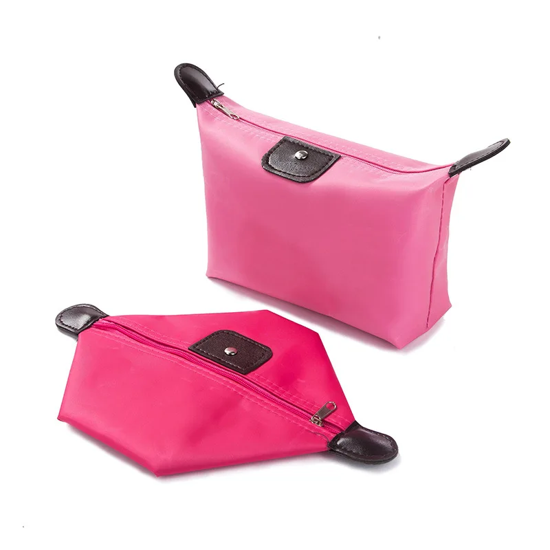 Foldable Women Travel Cosmetic Bag Mini Girl Makeup Bag Organizer Waterproof Nylon Red Large Capacity Zipper Toiletry Pouch Case