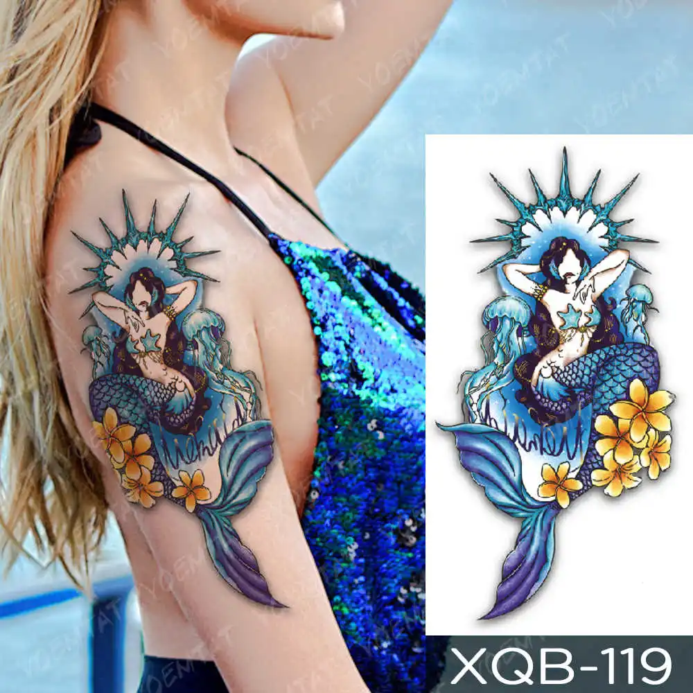 Waterproof Temporary Tattoo Sticker Japanese lily fox demon Flash Tattoos Mermaid Family Tree Body Art Arm Fake Tatoo Women Men