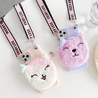 Plush Cat Coin Purses Cases For Xiaomi Redmi Note 10 10S 10T 9 9S 9T 8 8T 7 6 5 Pro Max 5A 4 4X 5G 3D Furry Wallet Bag Cover