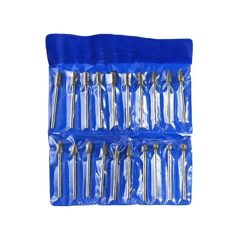 20Pcs 3 millimetri Shank Diamante Burr Bit Incisione Taglio della Intagliare Rotary Drill Bit