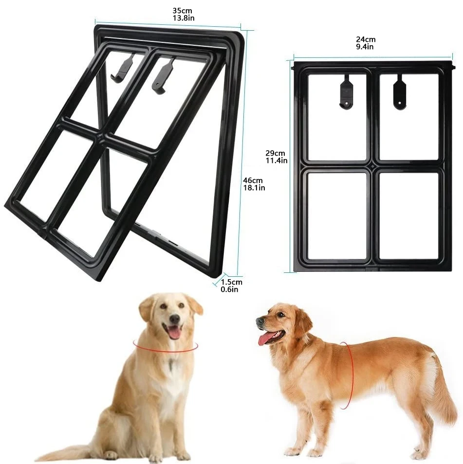 Plastic Pet Door for Screen Door Protector Dog Sliding Screen Doggy Door with Flap Automatic Close Lockable Cat Door Screen Gate