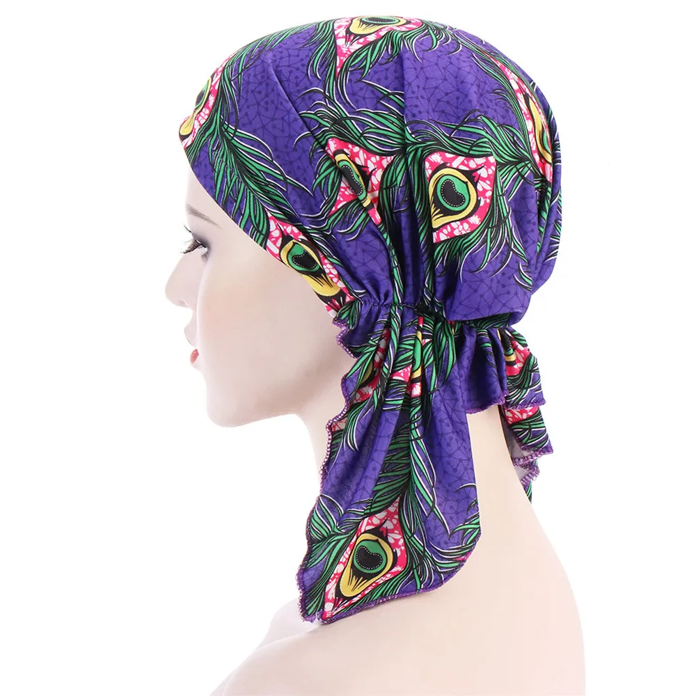 แฟชั่นพิมพ์ Turban หมวก Baotou หมวกมุสลิมยืดหัวผ้าพันคอ Bonnet ผู้หญิงภายใน Hijabs เคมีบำบัด Underscarf