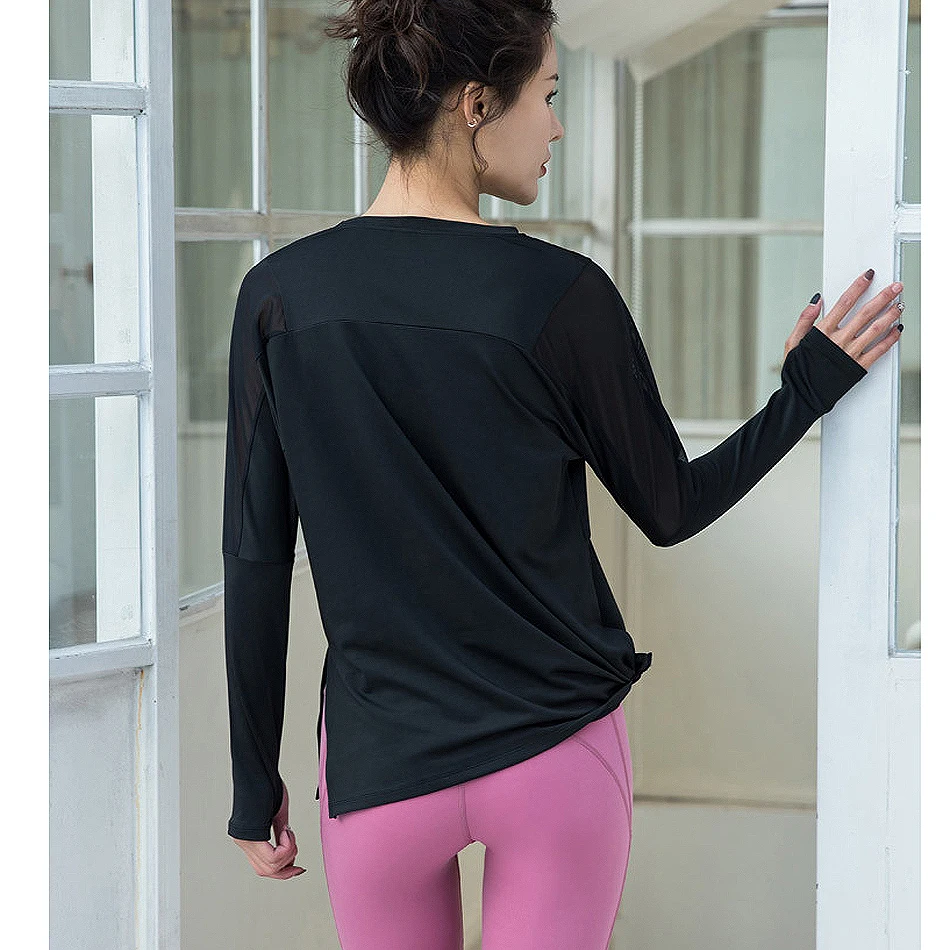 Plus Size Loose Mesh Sport Shirt For Women Fitness Long Sleeve Quick Drying Running Yoga Top Gym Tshirt Workout Wear