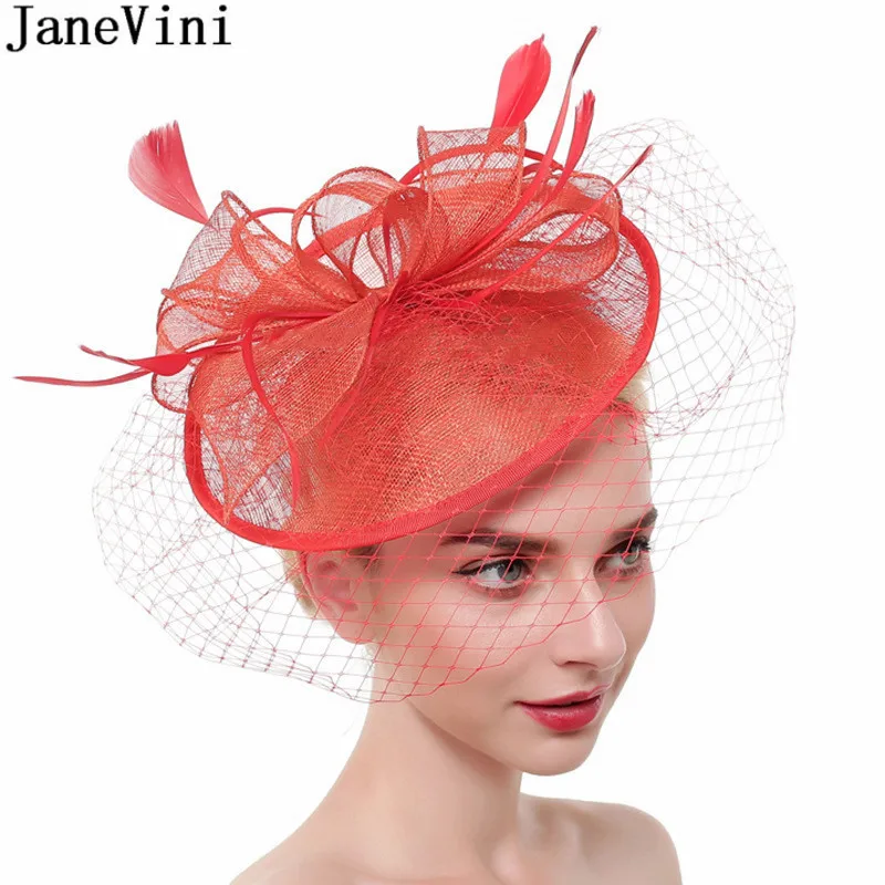 JaneVini-gorros de boda para mujer, tocado elegante de malla con plumas, color azul marfil, Haarschmuck