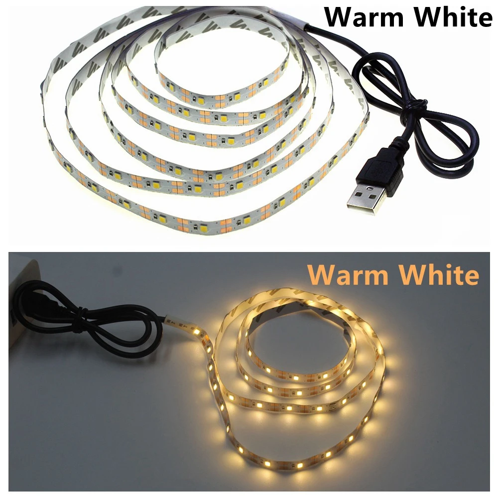 USB LED Light Strip Flexível, Iluminação de fundo TV, DIY, RGB, mutável, 5V, SMD2835, 50cm, 1m, 2m, 3m, 4m, 5m