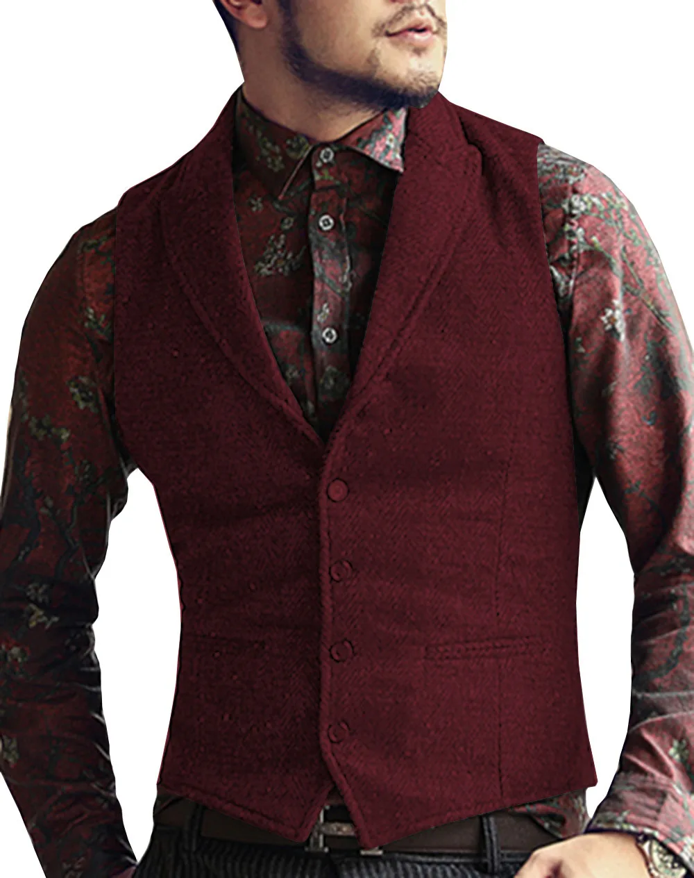 Bruin Mannen Vest Visgraat Tweed Vintage Pak Vest Mouwloze Jas Maatwerk Formele Winter Vesten Voor Bruidsjonkers Bruidegom