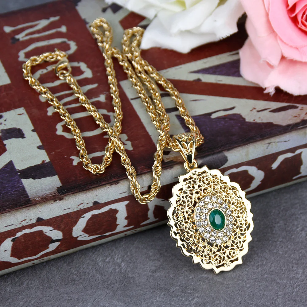 Sunspicems Morocco Long Pendant Necklace Arabic Women Necklace Gold Color Caftan Sweater Chain Bride Wedding Jewelry Gift