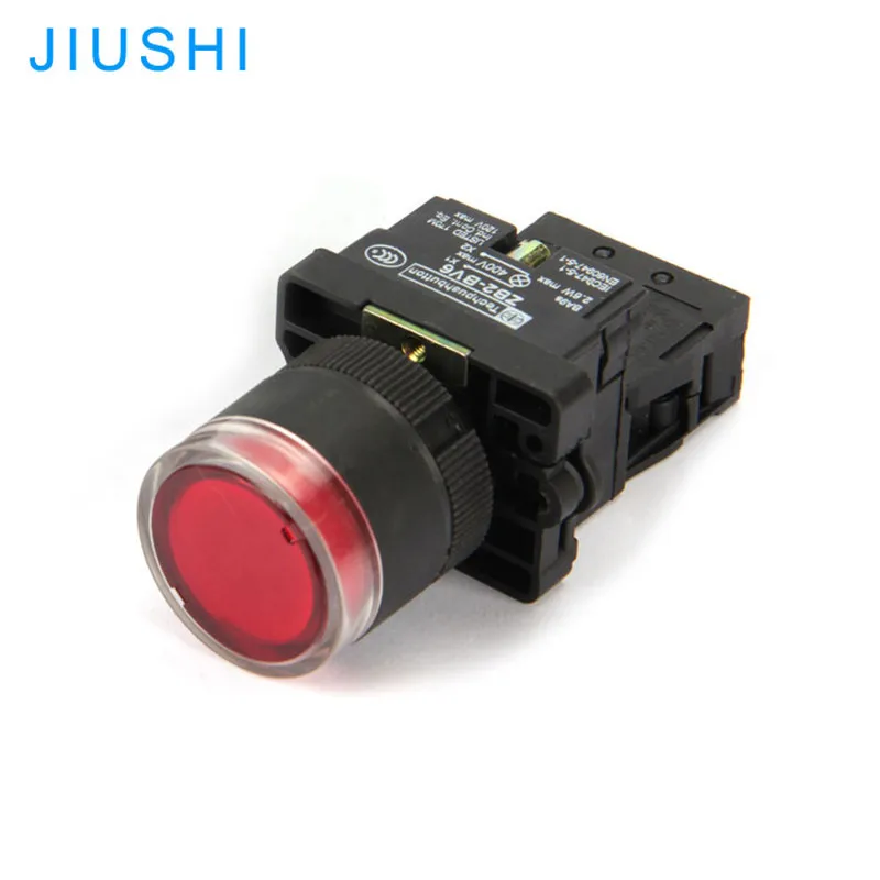 XB2-EW3462 Mounting hole 22MM push flat head push button illuminated switch 24v220v380v red LED 1NC 1NO