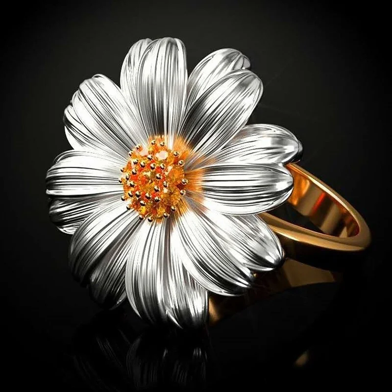 CAOSHI Exquisite Sunflower Ring for Women Elegant Female Personality Accessories Shiny Tiny Zirconia Statement Jewelry Gift