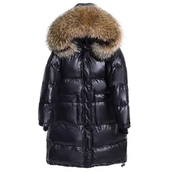 Maomaokong 2022 Women Winter Black Loose Long Down Jacket  Real Fox Fur Collar Hooded Fashion Waterproof Female Extra Large Coat