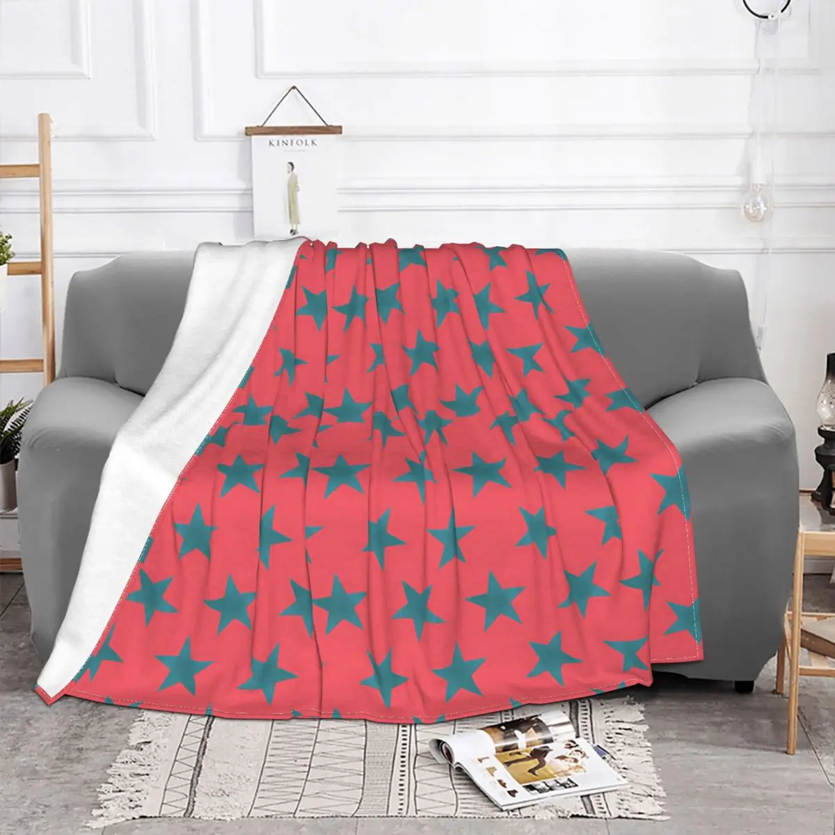 Stars Pattern Blankets Fleece Decoration Ultra-Soft Throw Blankets for Bedding Bedroom Plush Thin Quilt