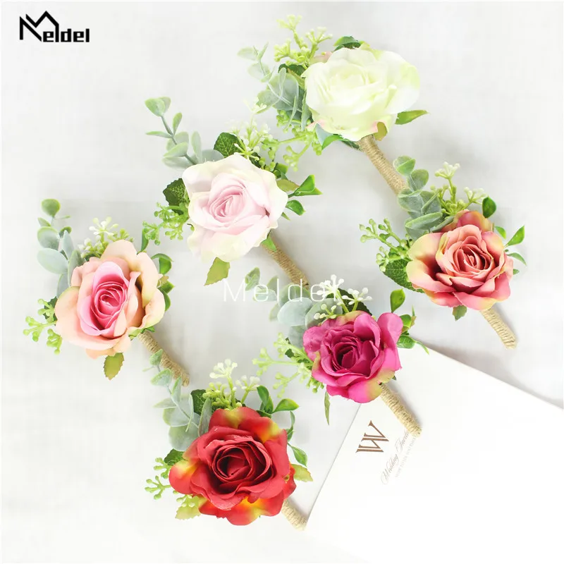 Ramillete de flores artificiales para novia, flor para fiesta de boda, decoración de Boutonniere para damas de honor, pulsera de flores para accesorios de boda