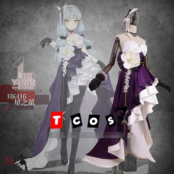 COS-HoHo Anime Girls Frontline HK416 1st Year Anniversary Dress Elegant Uniform Cosplay Costume Halloween Party Role Play Outfit