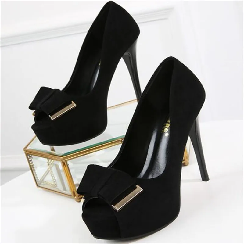 New Sexy Pumps Women Summer Peep-toe Sandals Shoes 3.5cm Platform Flock Strap High Heels Wedding Party Female Shoes With Bow