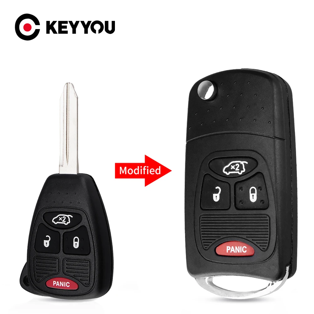 KEYYOU Replacement Modified Remote Key Shell For Chrysler Dodge Jeep Avenger Nitro Fob 4 Buttons Auto Car Flip Key Case Cover