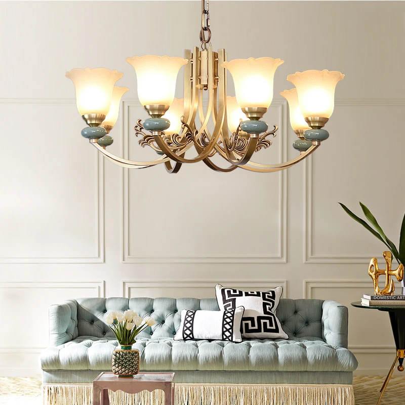 

Nordic style Chandelier Lighting full copper lamp high-end Lustre Suspension Moderne Chandeliers Ceiling living room lights