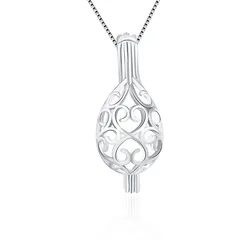 CLUCI 3pcs Love Egg Oval Shaped Silver 925 Pendant for Necklace Jewelry Making Women Pearl Cage Pendant Locket SC038SB