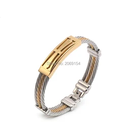 PAPERPLUS | Gold Plated Cross Bangle for Men Stainless Steel Wire Charm Jewelry Korean Fashion 2025