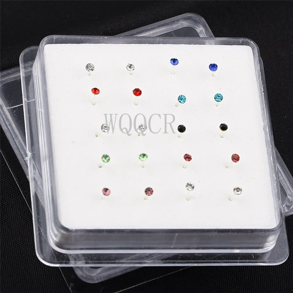 20 sztuk/pudło prosty Pin kolor mieszania z 1/2/3mm kryształ nos Piercing biżuteria do ciała nos szpilki pierścionki Piercing Pin biżuteria do ciała