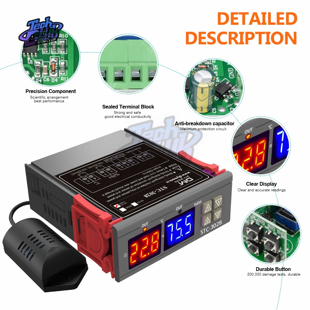 STC-1000 STC-3008 STC-3028 Temperature Controller Thermostat Humidity Thermometer Hygrometer XH-W1411 DC12V AC110-220