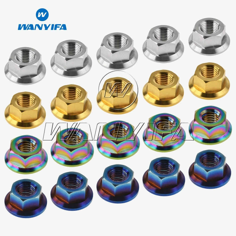 Wanyifa Titanium Nut M10x 1.0 1.25mm 1.5mm Pitch Sprocket Flange Nut for Honda Suzuki Yamaha Bluing Gold Rainbow pack of 5