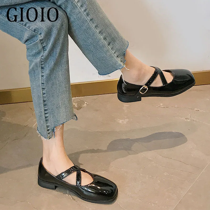 Gioio Patent Leather Women Mary Janes Short Boots 2021 Autumn New Retro Girl Fshion Round Toes Ankle Black Loafers Shoes