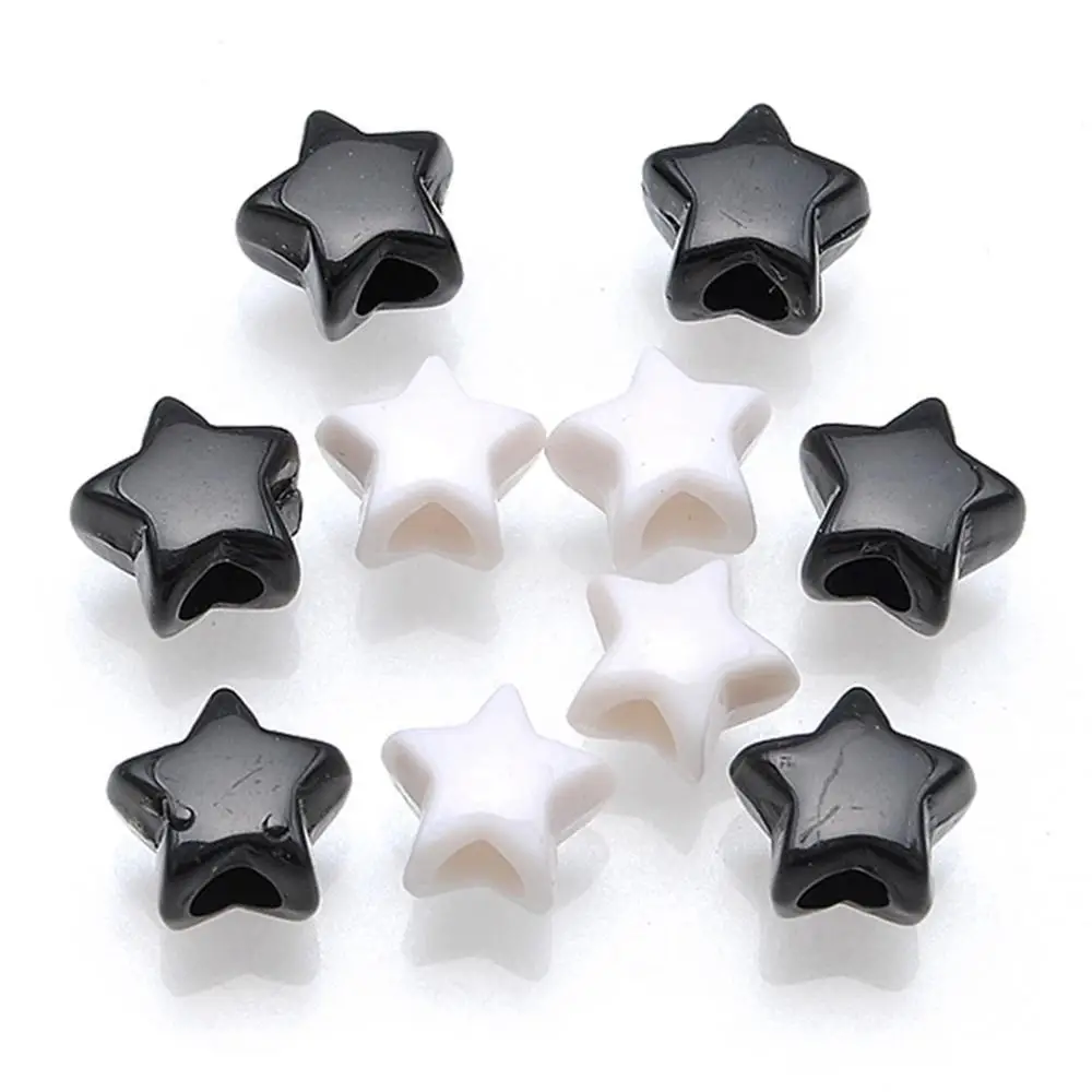 200 Black White Color Acrylic Star Pony Beads 10mm for Kids Craft Kandi Bracelet