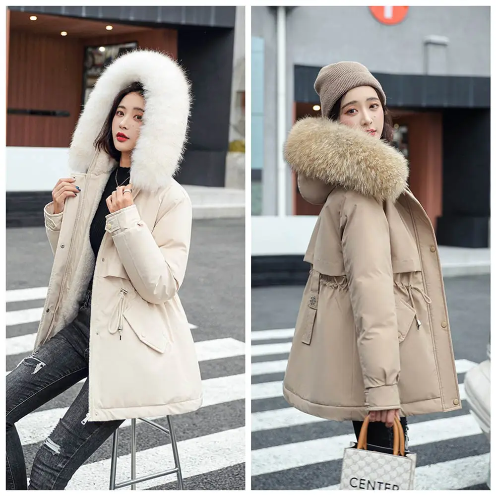 Vielleicht New Short Autumn Winter Coat Women Casual Fur Lining Women Parkas Hooded Winter Jacket Women Clothing Outwear Female