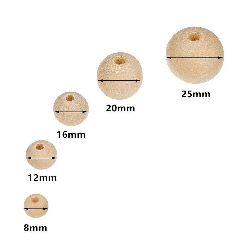 Natural Round Wood Crafts Beads Loose Spacer Balls Charm with Hole For DIY Jewelry Making (8mm/12mm/16mm/20mm/25mm)