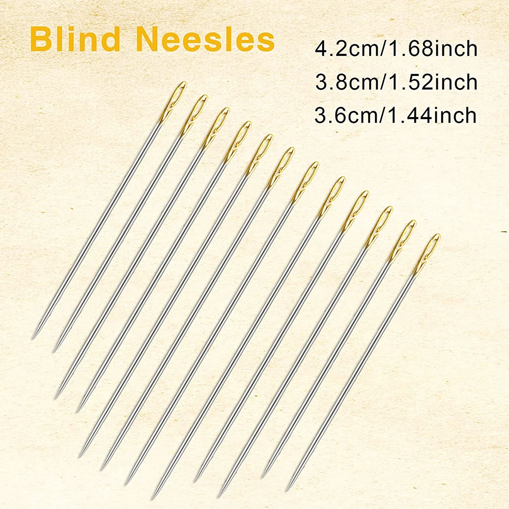 12/24Pcs Self Threading Sewing Needles Side Easy Threading Embroidery Needles Stitching Pins 3 Sizes Hand Sewing Blind Needles